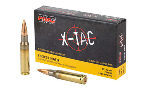 Ammunition PMC Ammunition XTAC 7.62x51mm PMC XTAC 762NATO 147GR FMJ BT 20/500 • Model: XTAC